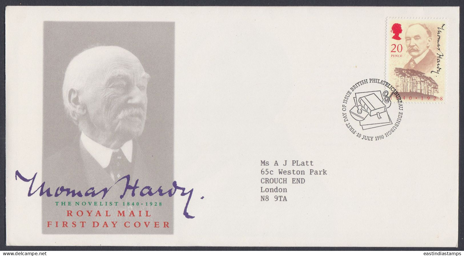 GB Great Britain 1990 FDC Thomas Hardy, Novelist, Novel, Literature, Art, Books, Pictorial Postmark, First Day Cover - Briefe U. Dokumente