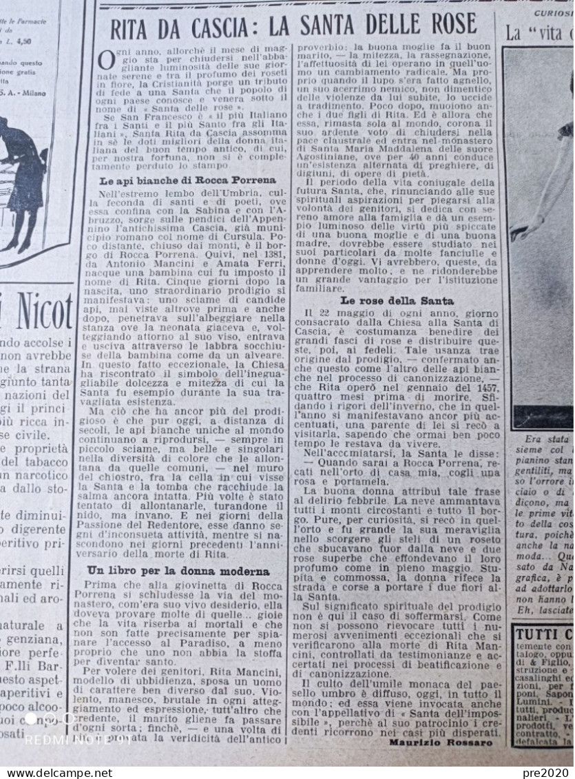 DOMENICA DEL CORRIERE 1930 PARABIAGO BUSSANA MUSSOLINI SANTA RITA DA CASCIA CHERASCO SANTENA OSOPPO