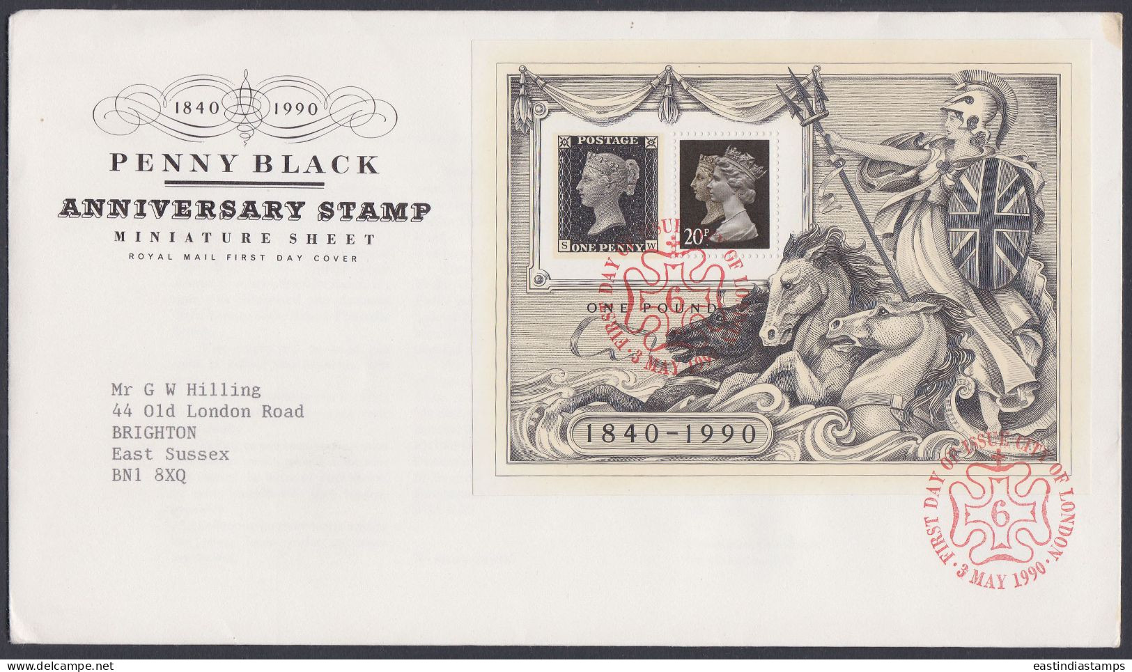 GB Great Britain 1990 FDC Penny Black Anniversary, Pictorial Postmark, First Day Cover - Briefe U. Dokumente