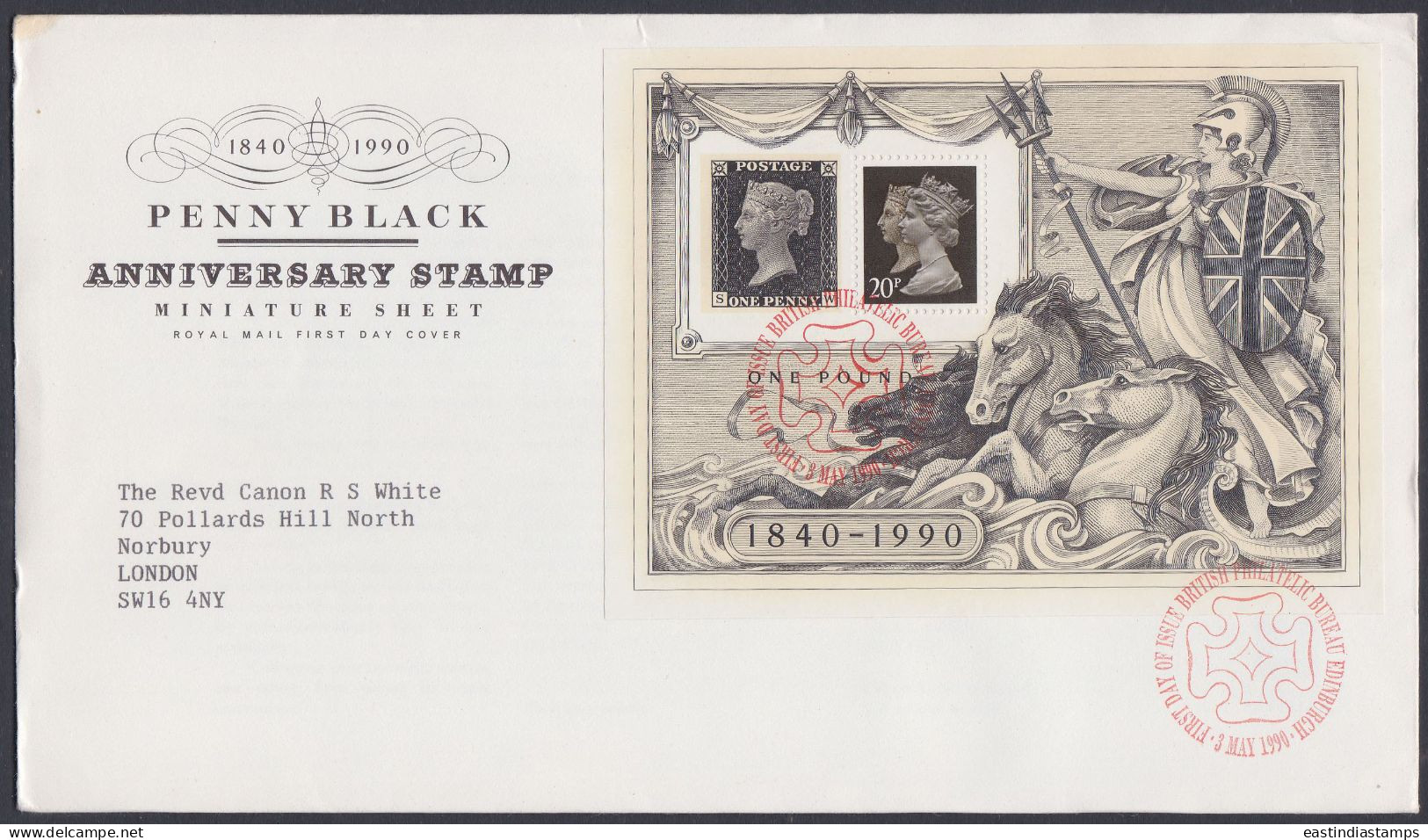 GB Great Britain 1990 FDC Penny Black Anniversary, Pictorial Postmark, First Day Cover - Storia Postale