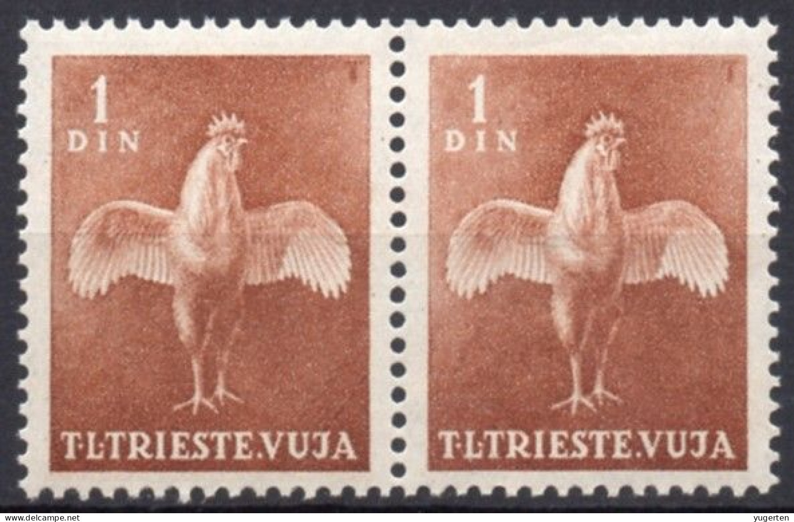 YUGOSLAVIA TRIESTE B - 1951 - 2v - MNH - Coq - Coqs - Rooster Roosters Hahn - Hähne Gallo - Gallos Galli - Haan - Hanen - Gallinaceans & Pheasants