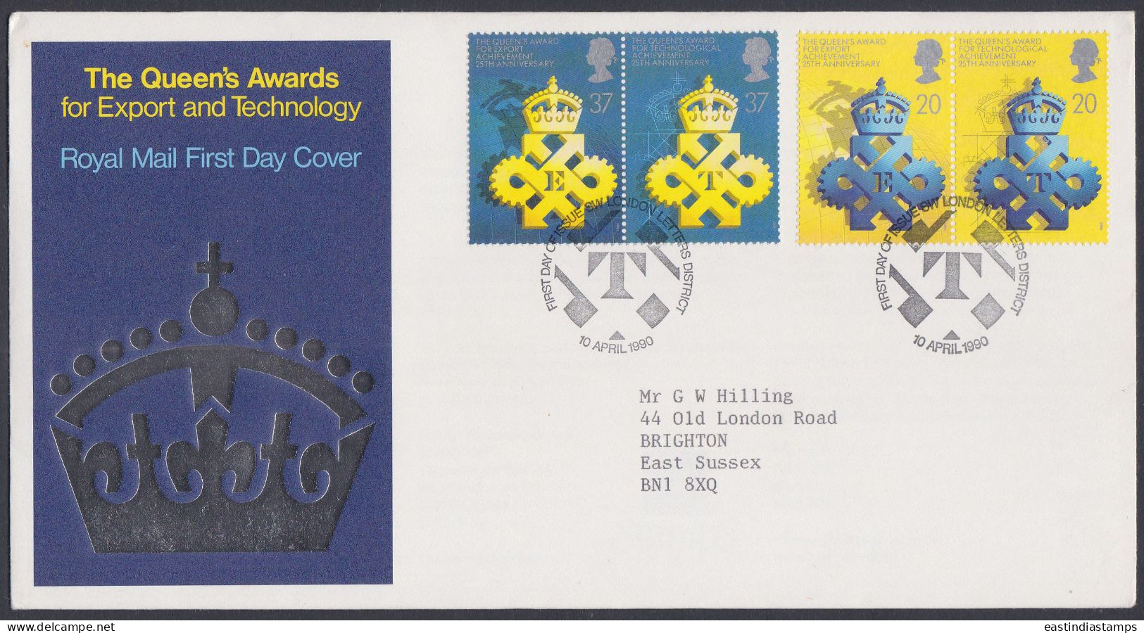 GB Great Britain 1990 FDC Queen's Awards For Export & Technology, Pictorial Postmark, First Day Cover - Brieven En Documenten