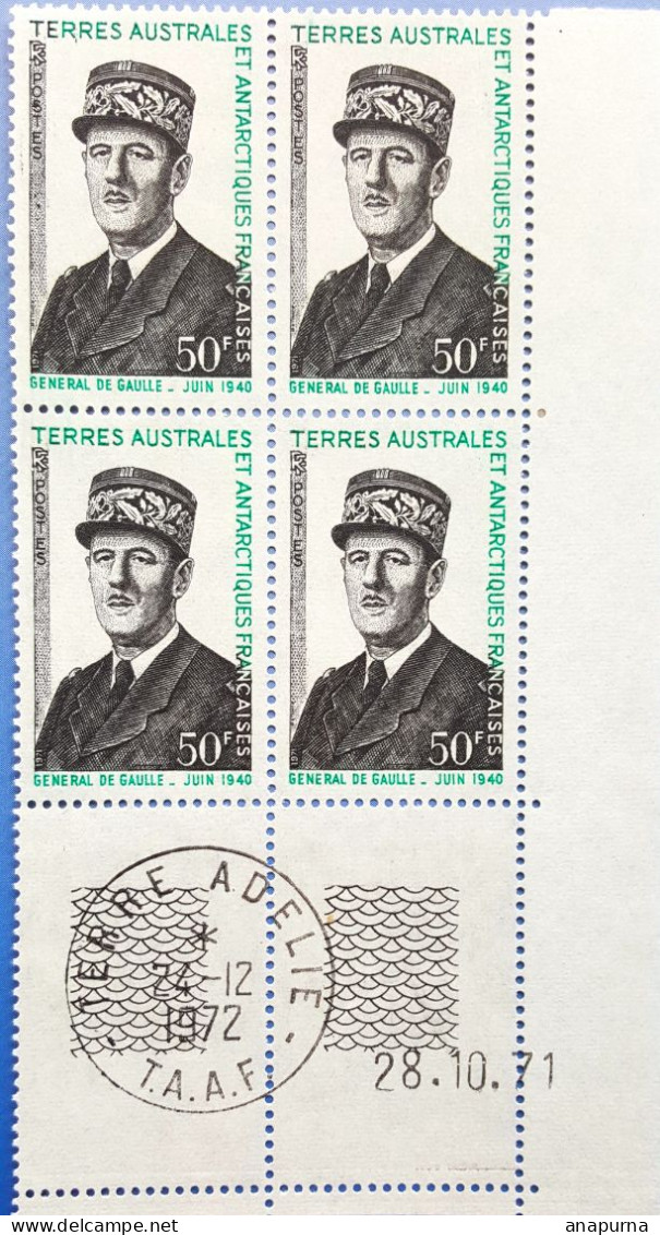 2 Bloc De 4  TP TAAF Coin Daté, Général De Gaulle, N°46 47 + Timbre à Date Dans Marge - Neufs