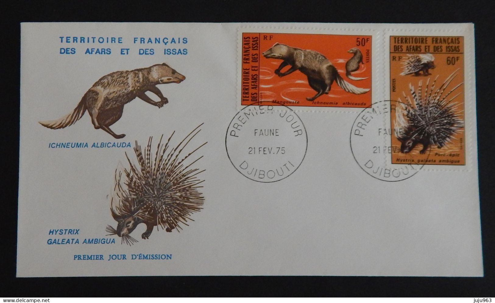 AFARS ET ISSAS  FDC  YT 397/398 " ANIMAUX SAUVAGES" ANNÉE 1975 RABAT COLLE  AU VERSO - Lettres & Documents