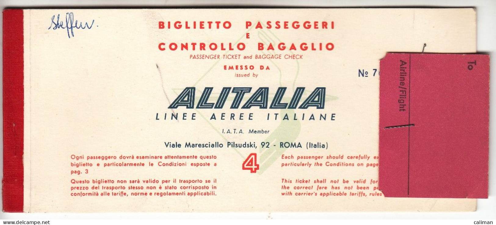 CARTA D'IMBARCO BIGLIETTO AEREO USATO ALITALIA 1967 PUBBLICITA' RETRO ALFA ROMEO - Europa