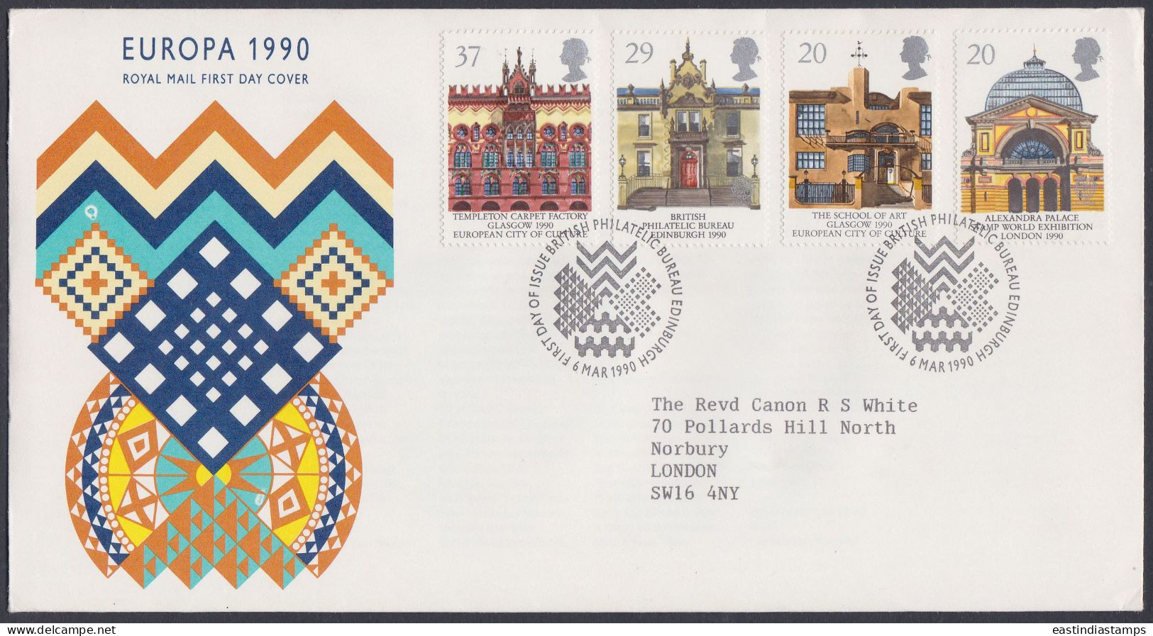GB Great Britain 1990 FDC British Philatelic Bureau, Edinburgh, Art, Carpet Factory, Pictorial Postmark, First Day Cover - Storia Postale