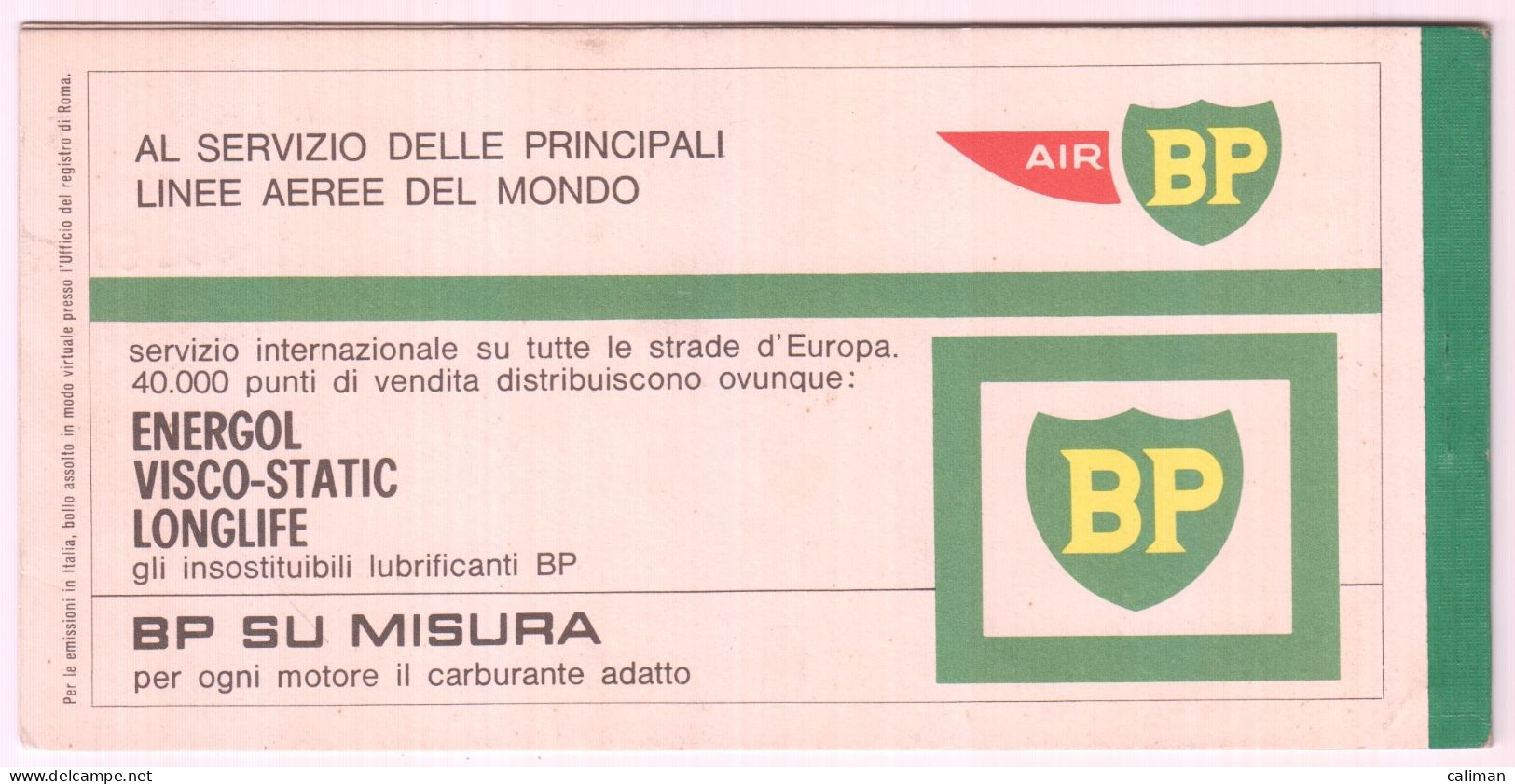 CARTA D'IMBARCO BIGLIETTO AEREO USATO ALITALIA 1967 PUBBLICITA' RETRO BENZINA BP - Europa