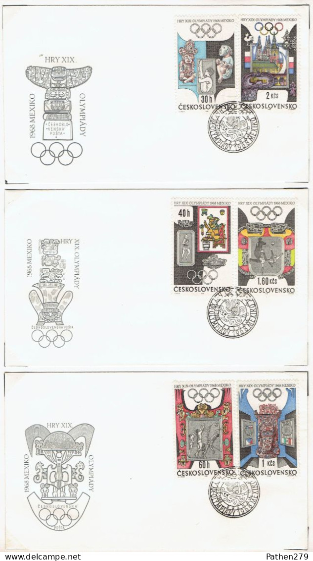 Lot De 3 Enveloppes FDC 1er Jour Jeux Olympiques De Mexico Prague 30-04-1968 - FDC