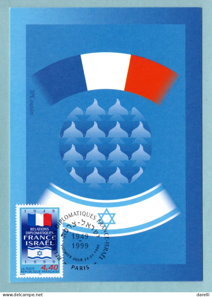 Carte Maximum 1999 - 50 Ans De Relations Diplomatiques France-Israël - YT 3217 - Paris - 1990-1999