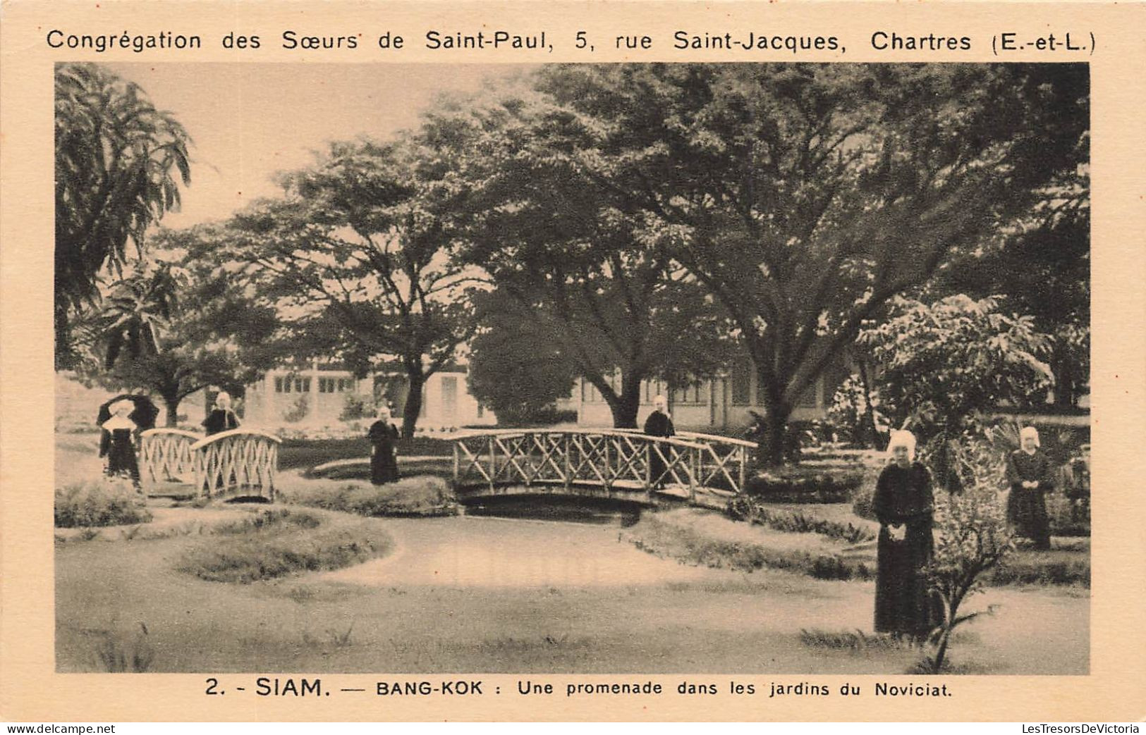 THAILANDE - Siam - Bang Kok - Une Promenade Dans Les Jardins Du Noviciat - Animé  - Carte Postale Ancienne - Thaïlande