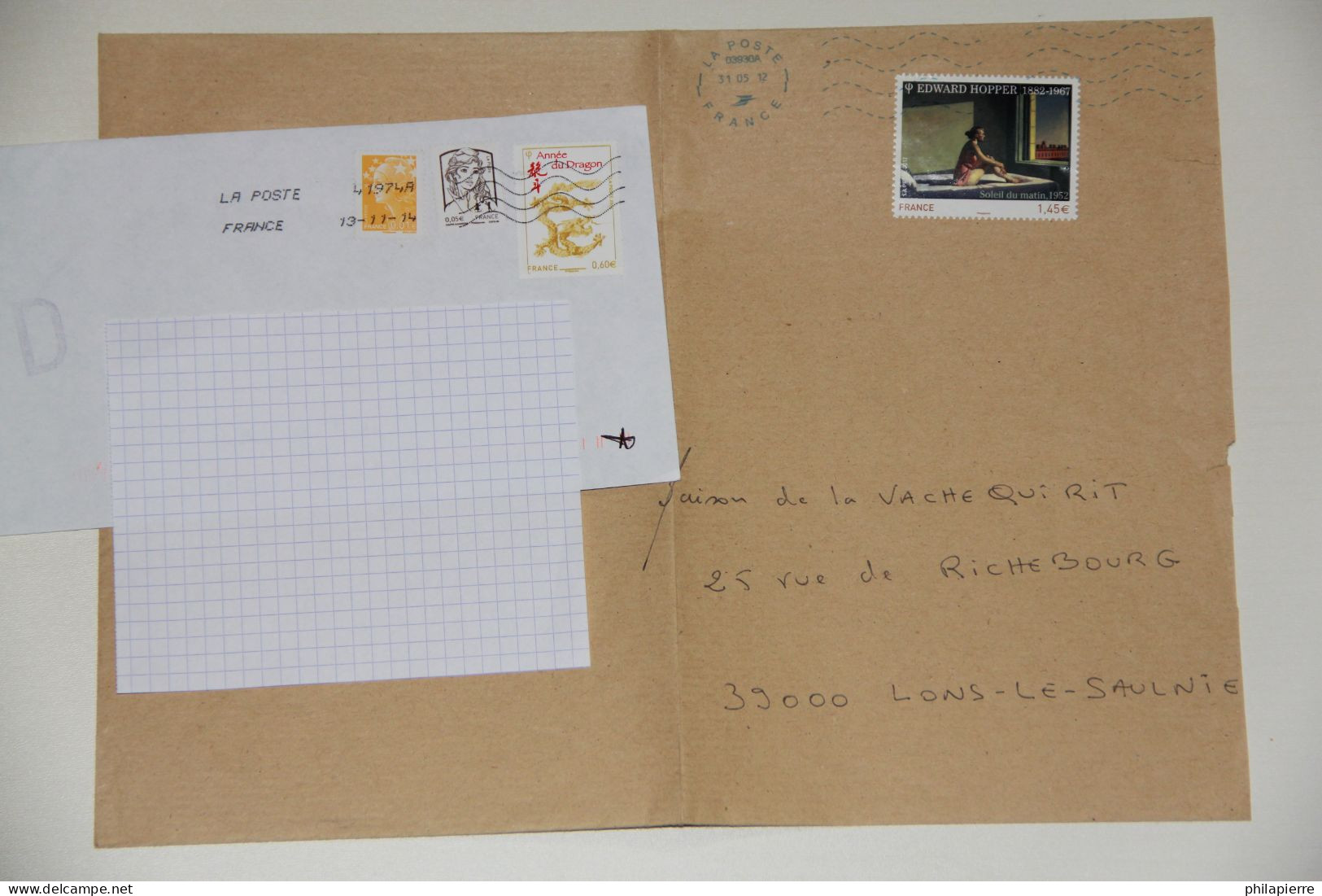 Lettres France, Timbres Oblitérés N°4631, N°661A (4633), Année Du Dragon, Edward Hopper Soleil Du Matin, 2012, TTBE - 1961-....