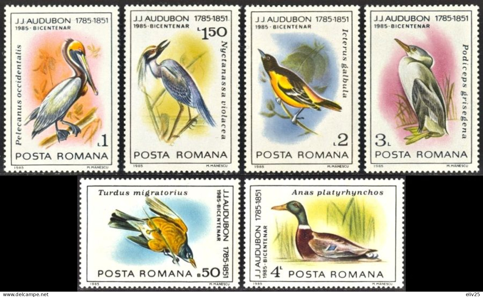 Romania 1985, 200th Birth Anniversary Of John James Audubon, Birds - 6 V. MNH - Sonstige & Ohne Zuordnung