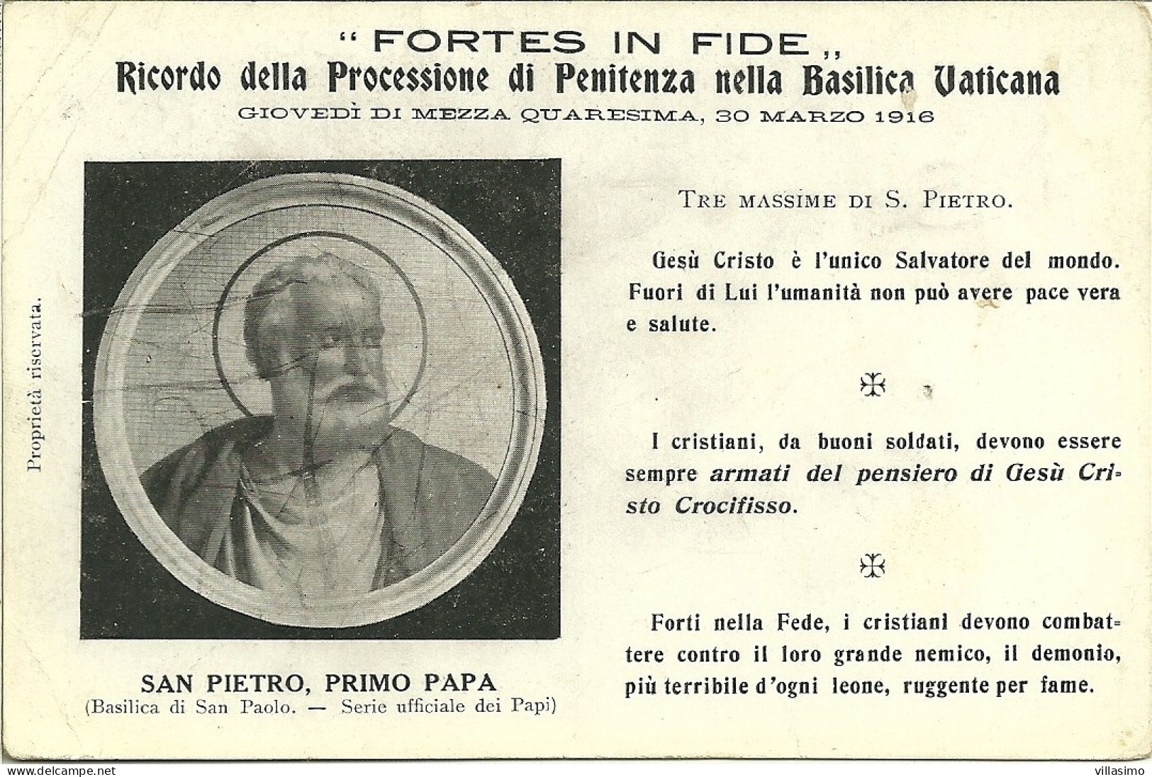 Ricordo Della Processione Di Penitenza Nella Basilica Vaticana - 30 Marzo 1916 - N.V. - Papi