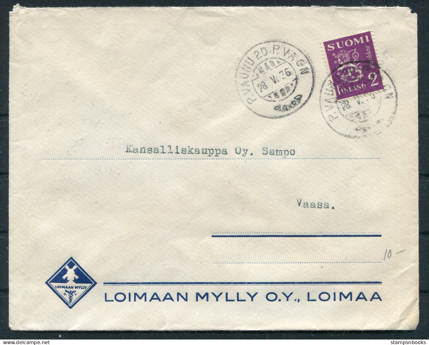 1936 Finland P.VAUNU 20 P. VAGN Railway TPO Cover - Wasa - Storia Postale