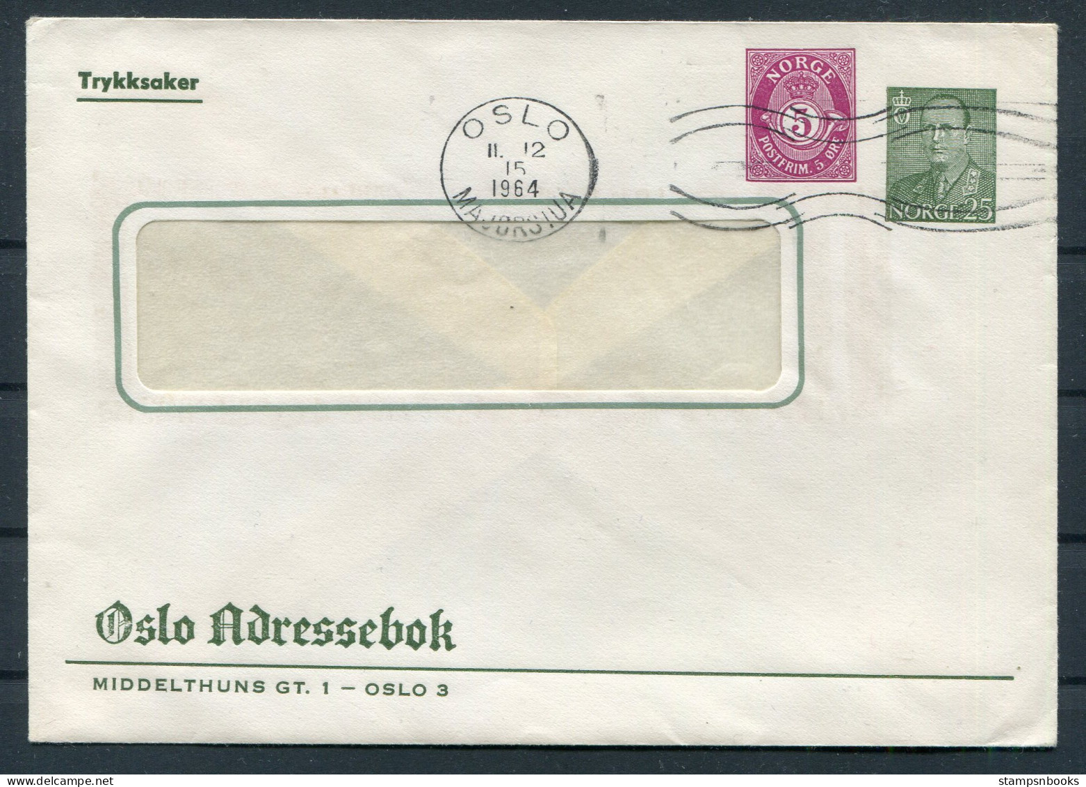 1964 Norway Private "Oslo Adressebok" Stationery Cover - Briefe U. Dokumente