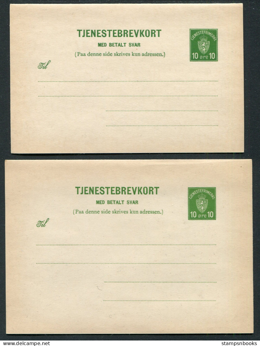 Norway X 2 Tjenestebrevkort Official Reply Stationery Cards - Postal Stationery