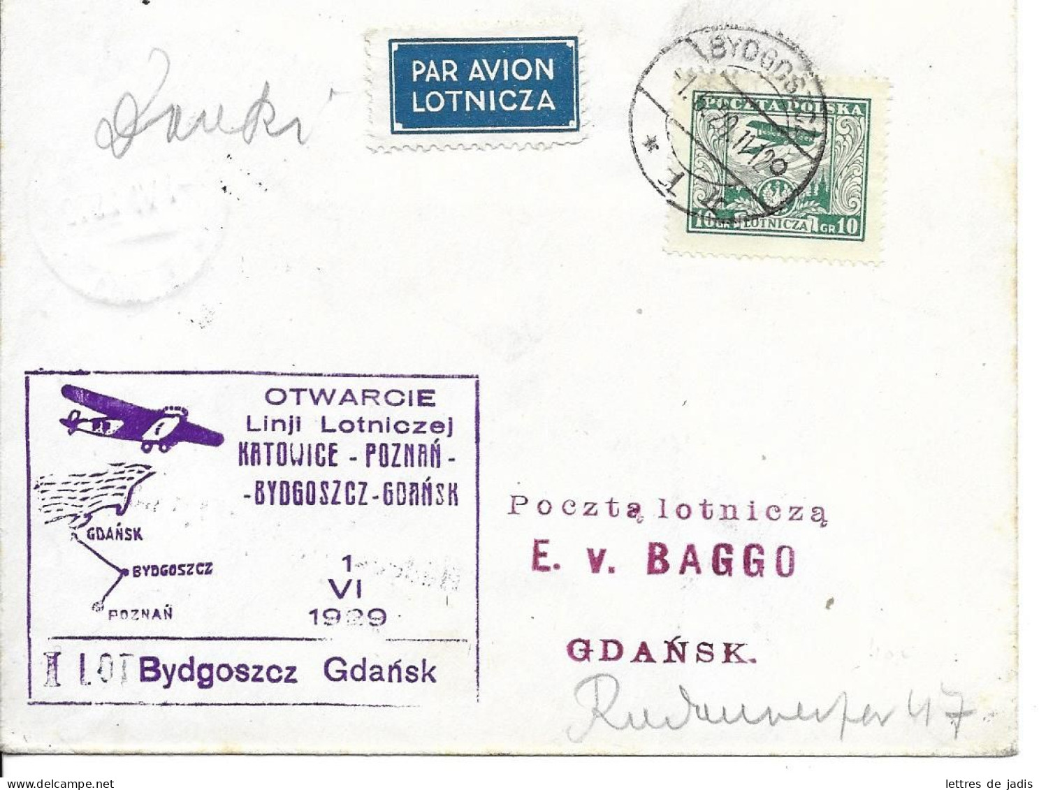 Env Cad BYDGOSZC 1/6/1929 Pour GDANSK  TB - Airplanes