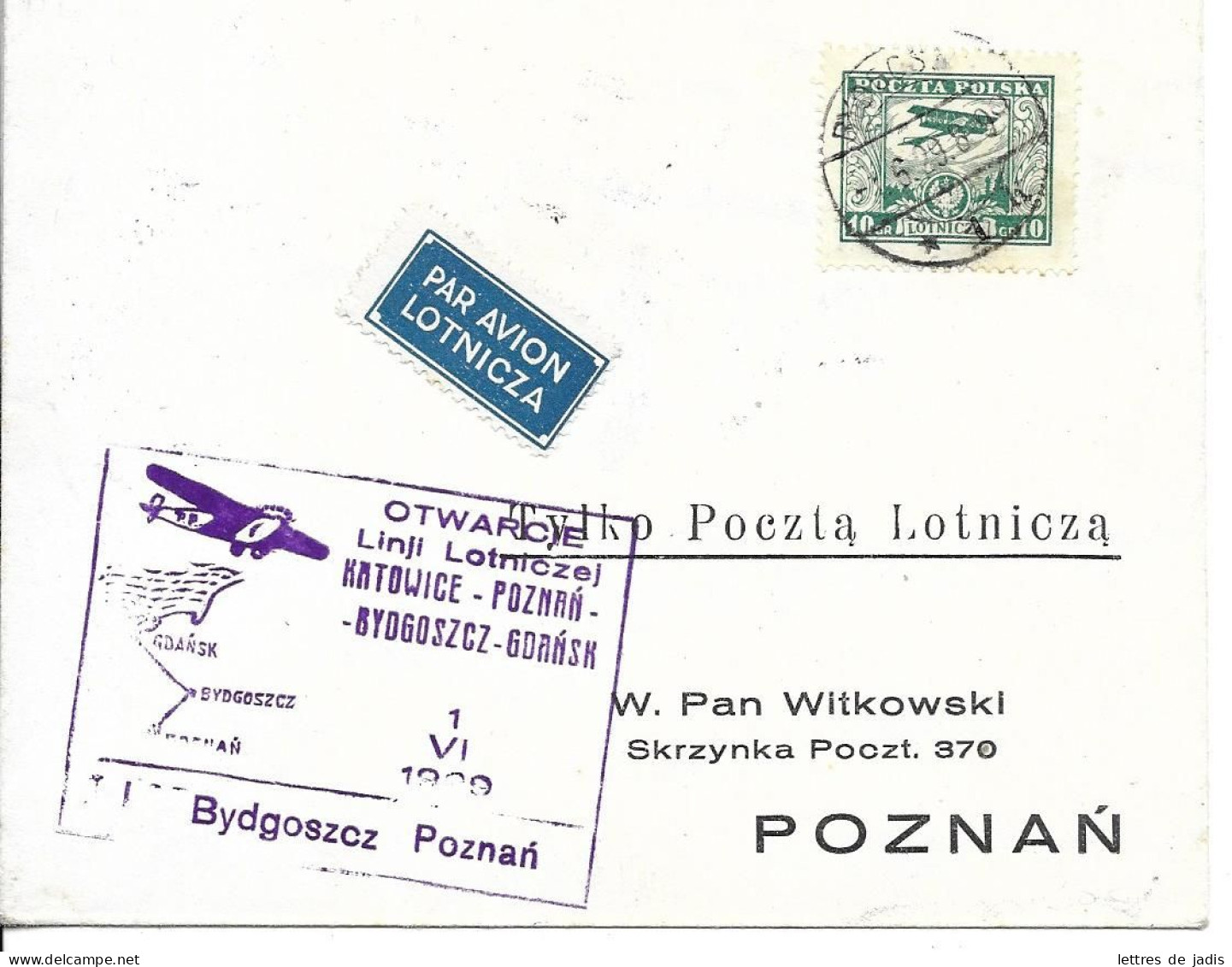 Env Cad BYDGOSZC 1/6/1929 Pour POZNAN  TB - Airplanes