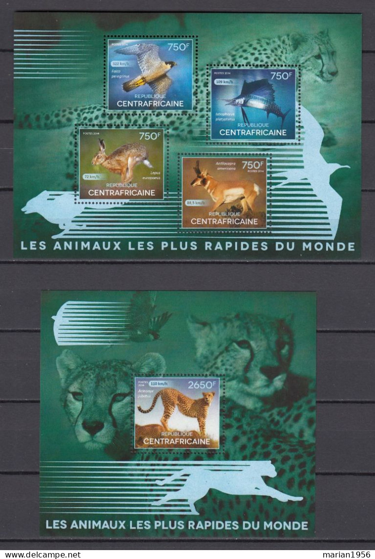 Central Africa 2014 - LES ANIMAUX PLUS RAPIDES - BL + BF  - MNH - Andere & Zonder Classificatie