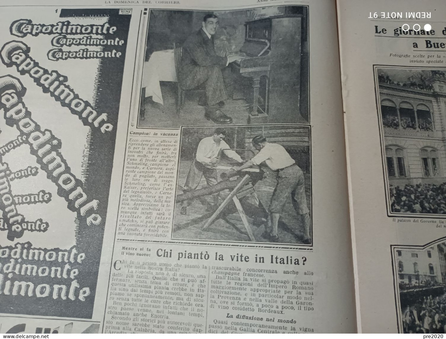 DOMENICA DEL CORRIERE 1930 CECINA PRIMO CARNERA FESTA DELL’UVA A ROMA ARTICOLO DI ARMANDO FALCONI - Other & Unclassified