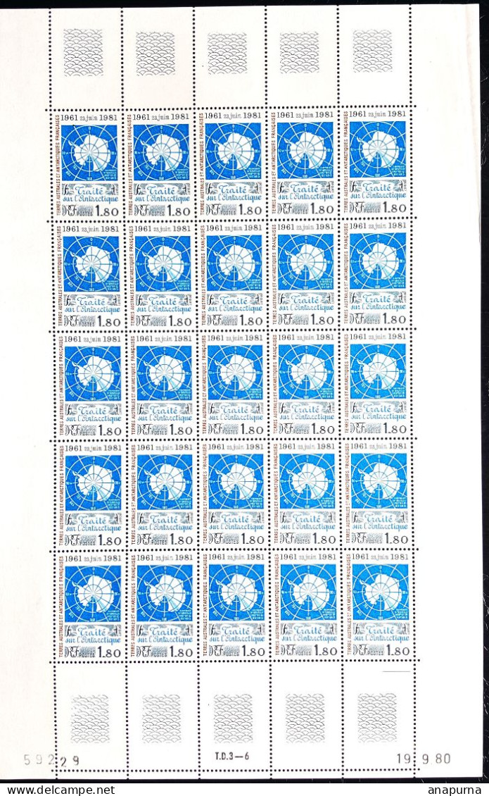 PLANCHE COMPLETE, TP TAAF 91, Traité Antarctique, 25 Timbres, EPF - Unused Stamps