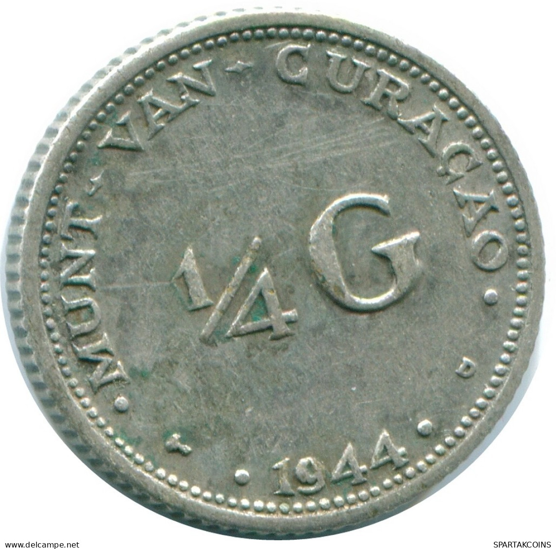 1/4 GULDEN 1944 CURACAO Netherlands SILVER Colonial Coin #NL10645.4.U.A - Curacao
