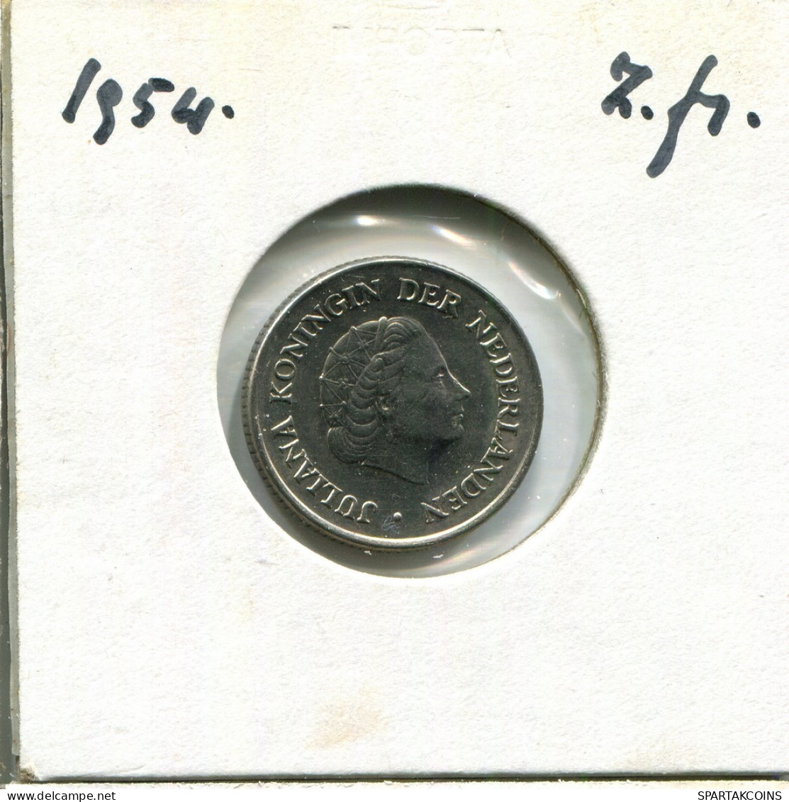 25 CENTS 1954 NETHERLANDS Coin #AU560.U.A - 1948-1980 : Juliana