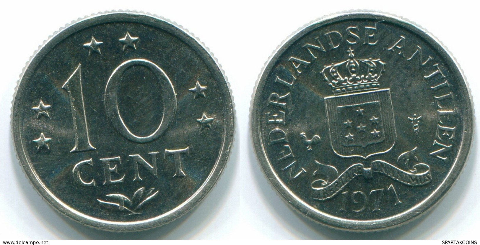 10 CENTS 1971 NETHERLANDS ANTILLES Nickel Colonial Coin #S13407.U.A - Nederlandse Antillen