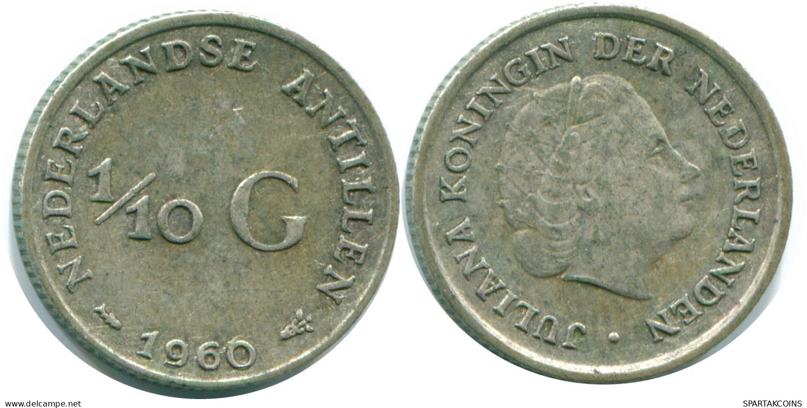 1/10 GULDEN 1960 ANTILLAS NEERLANDESAS PLATA Colonial Moneda #NL12316.3.E.A - Nederlandse Antillen