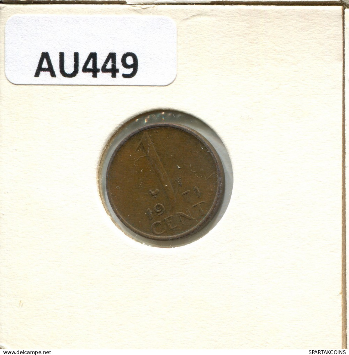 1 CENT 1971 NETHERLANDS Coin #AU449.U.A - 1948-1980: Juliana
