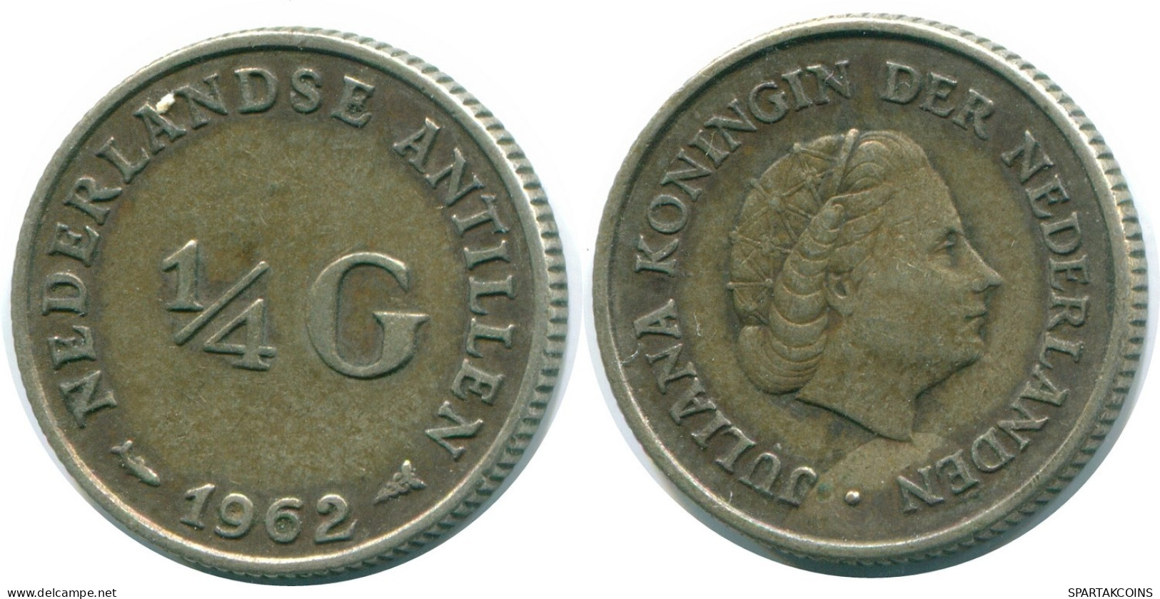 1/4 GULDEN 1962 ANTILLES NÉERLANDAISES ARGENT Colonial Pièce #NL11128.4.F.A - Antille Olandesi