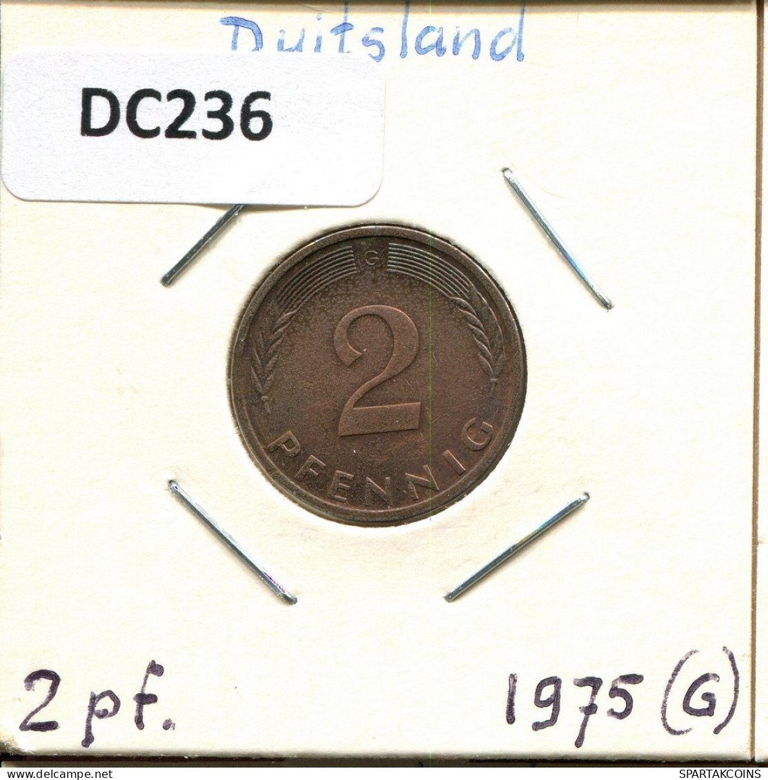 2 PFENNIG 1975 G BRD ALEMANIA Moneda GERMANY #DC236.E.A - 2 Pfennig