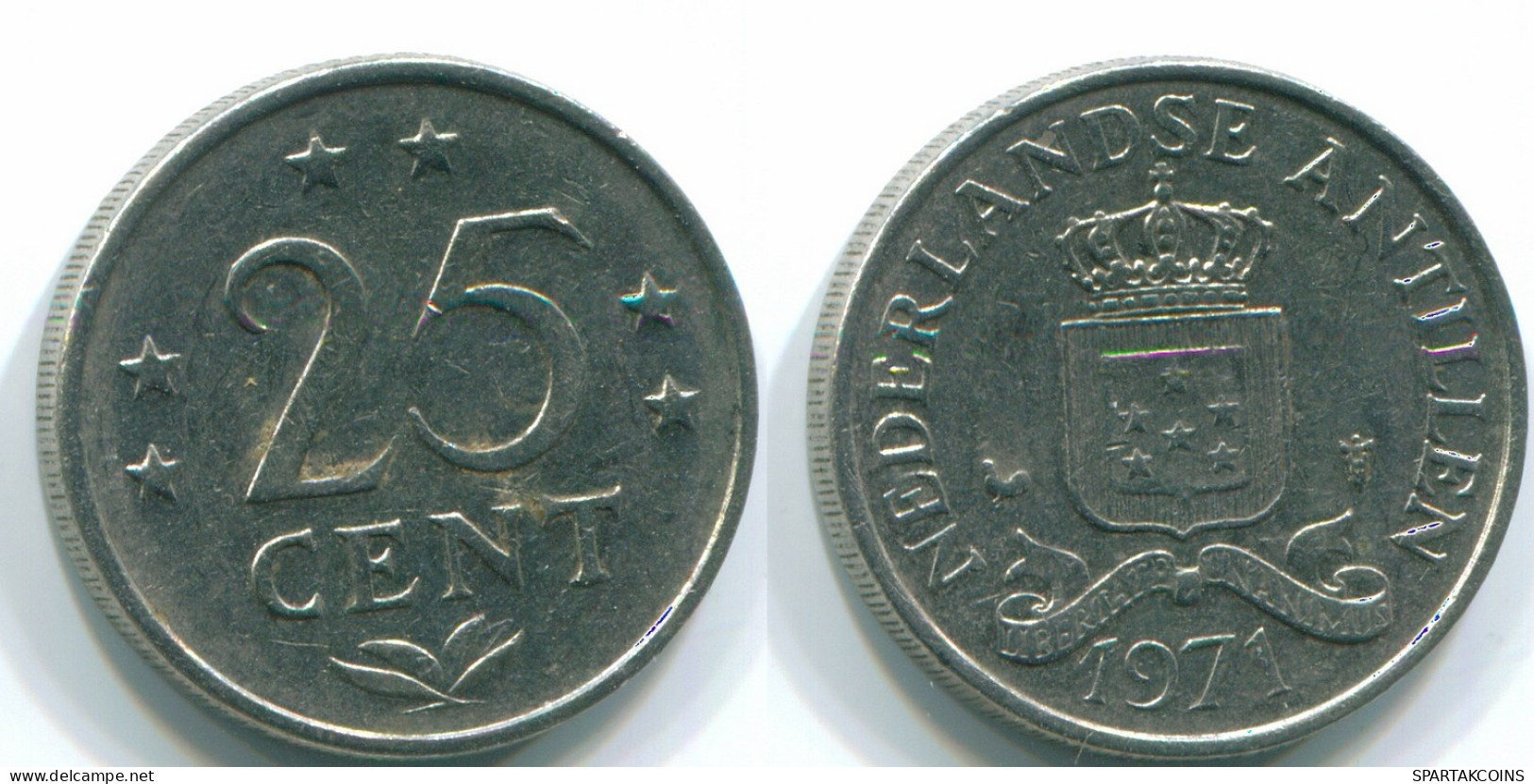 25 CENTS 1971 NETHERLANDS ANTILLES Nickel Colonial Coin #S11568.U.A - Antille Olandesi