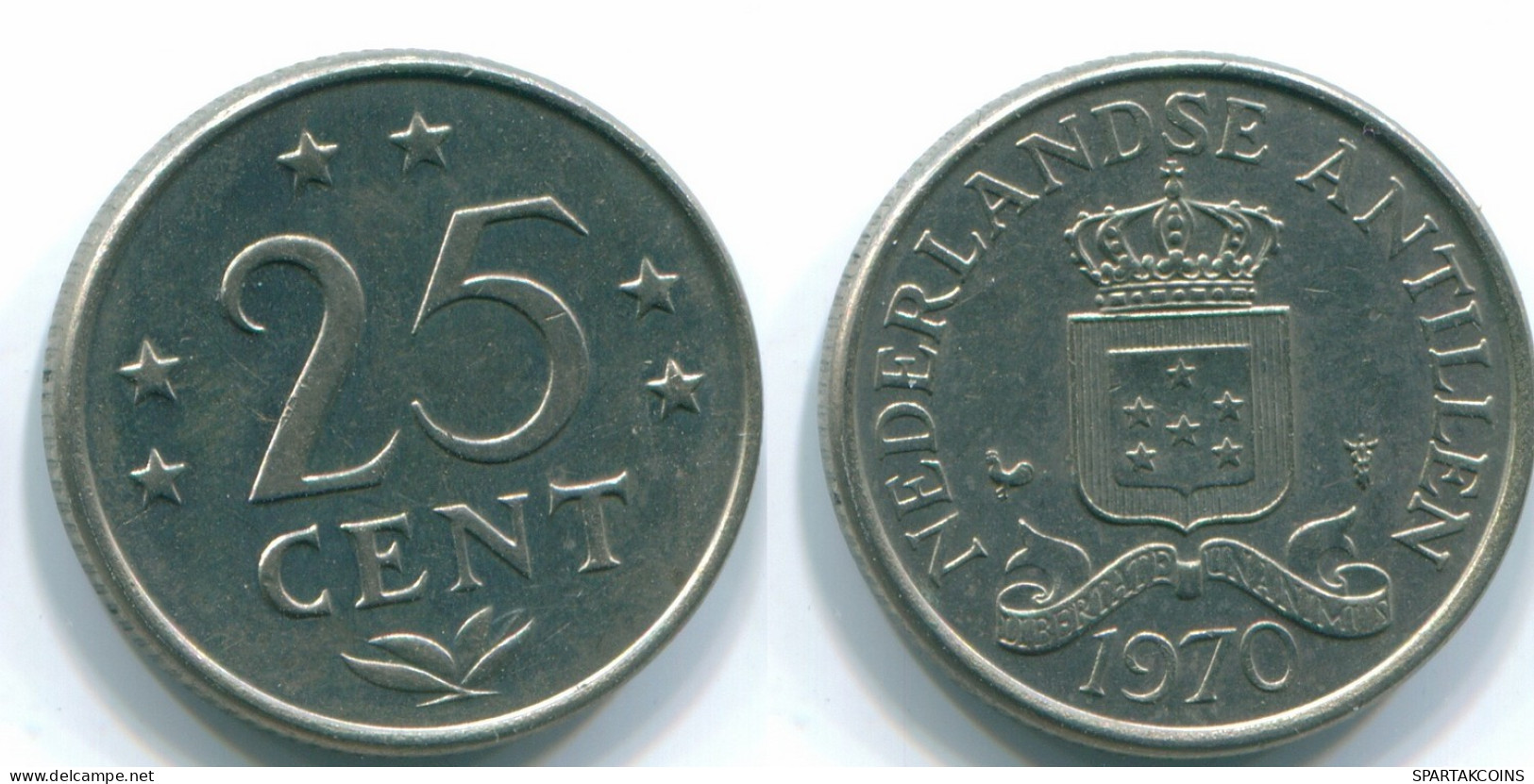 25 CENTS 1970 ANTILLAS NEERLANDESAS Nickel Colonial Moneda #S11471.E.A - Antilles Néerlandaises