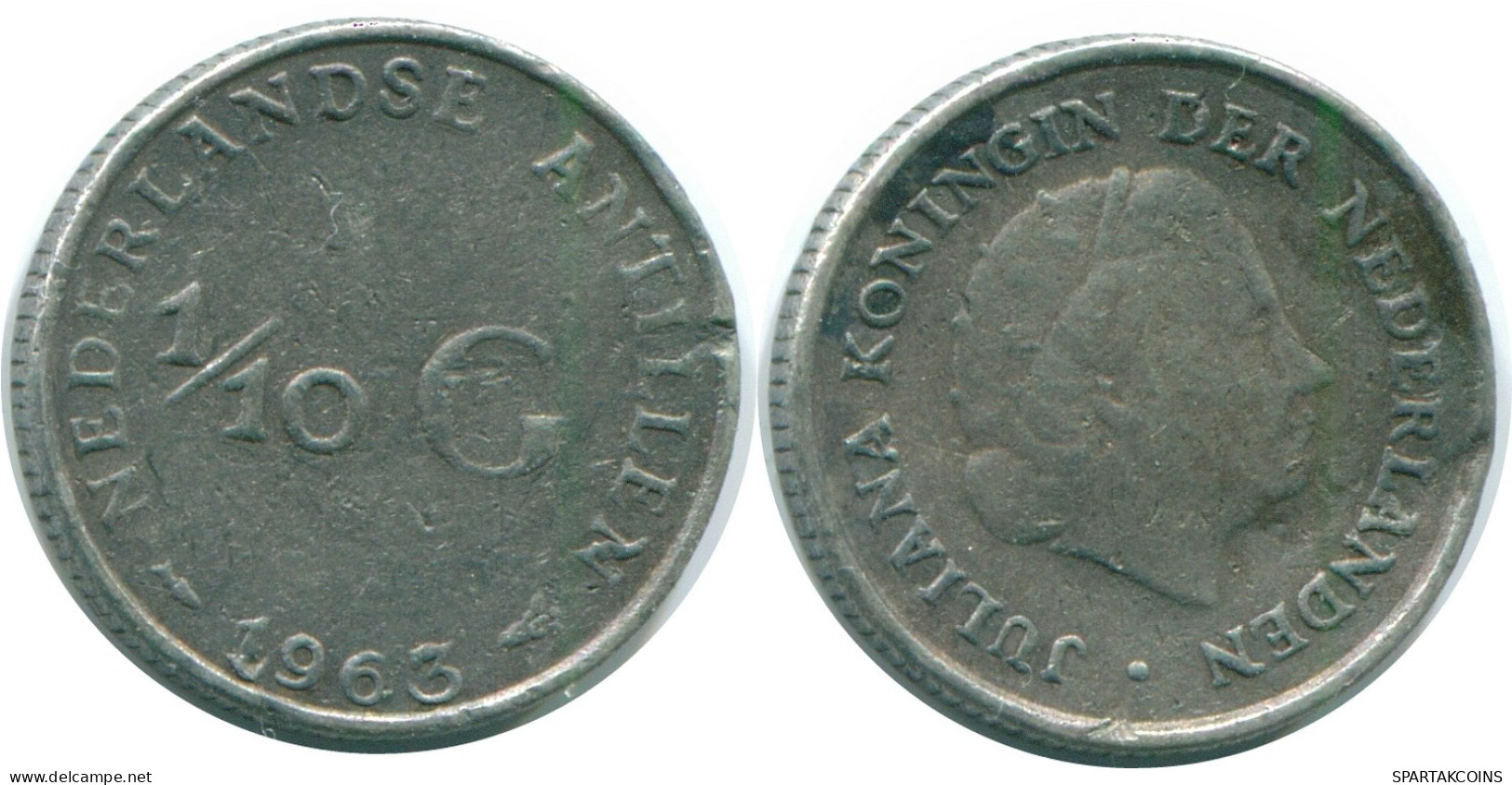 1/10 GULDEN 1963 ANTILLAS NEERLANDESAS PLATA Colonial Moneda #NL12505.3.E.A - Antille Olandesi