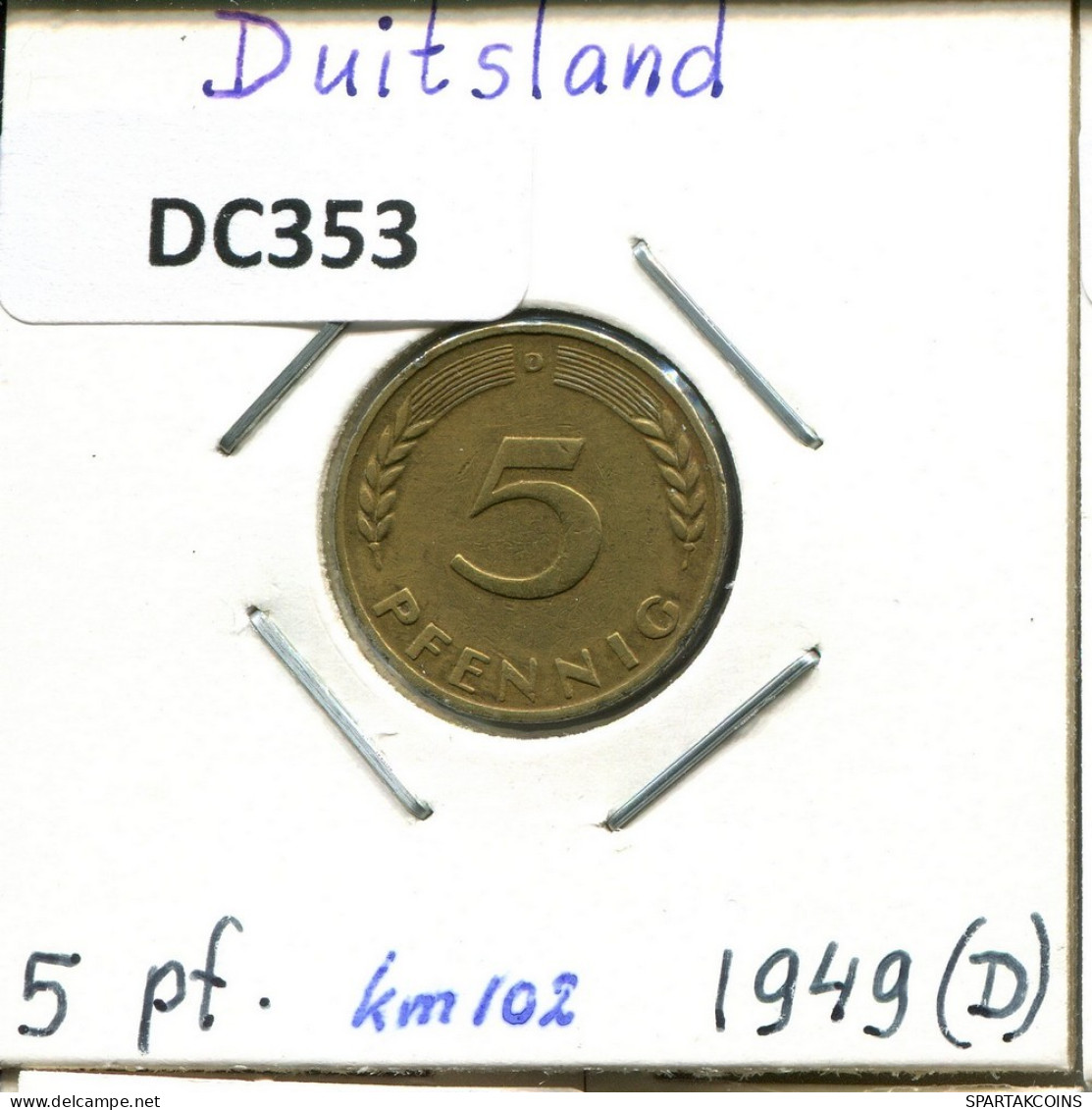 5 PFENNIG 1949 D BRD DEUTSCHLAND Münze GERMANY #DC353.D.A - 5 Pfennig