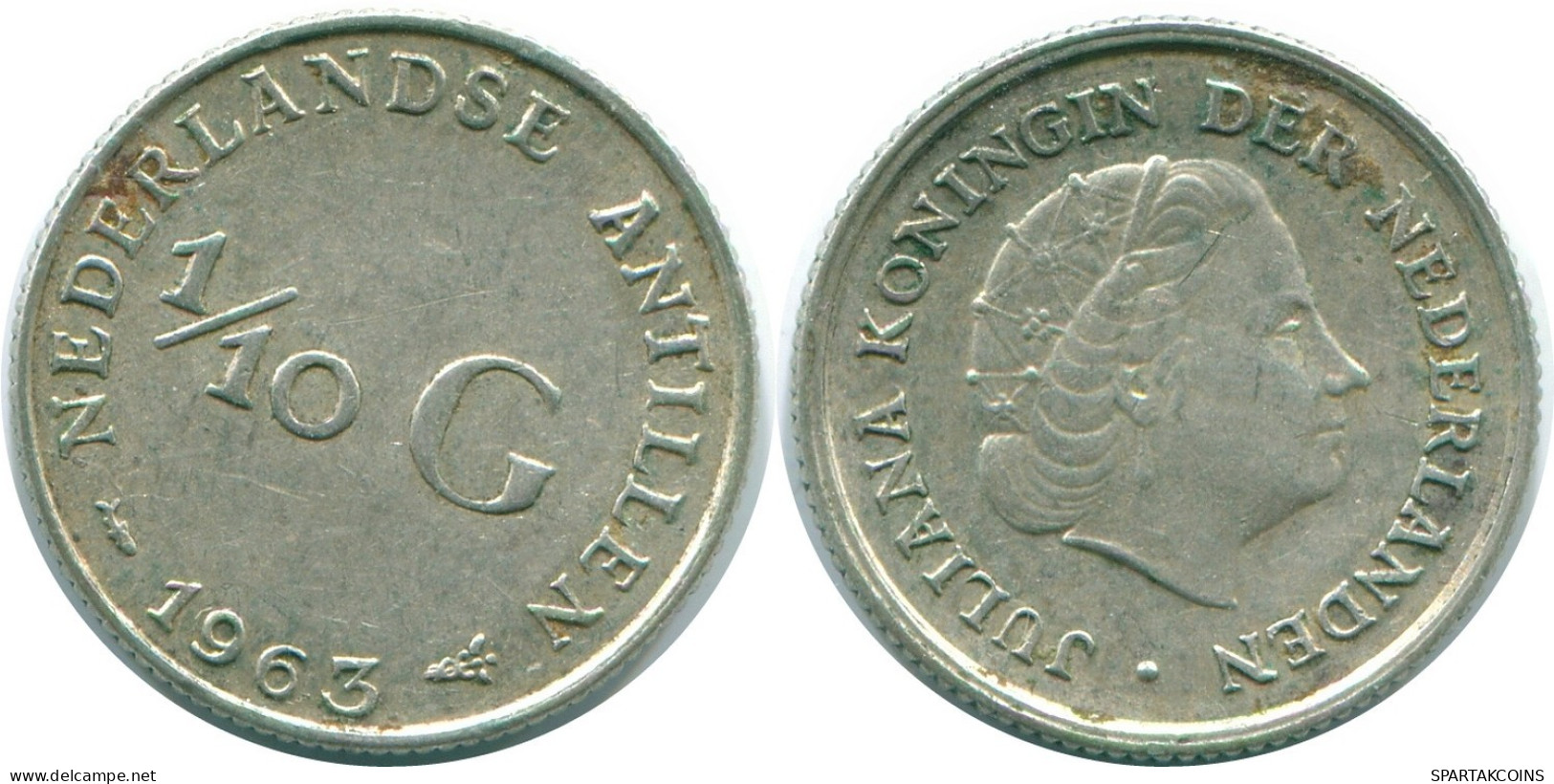 1/10 GULDEN 1963 ANTILLAS NEERLANDESAS PLATA Colonial Moneda #NL12559.3.E.A - Antilles Néerlandaises