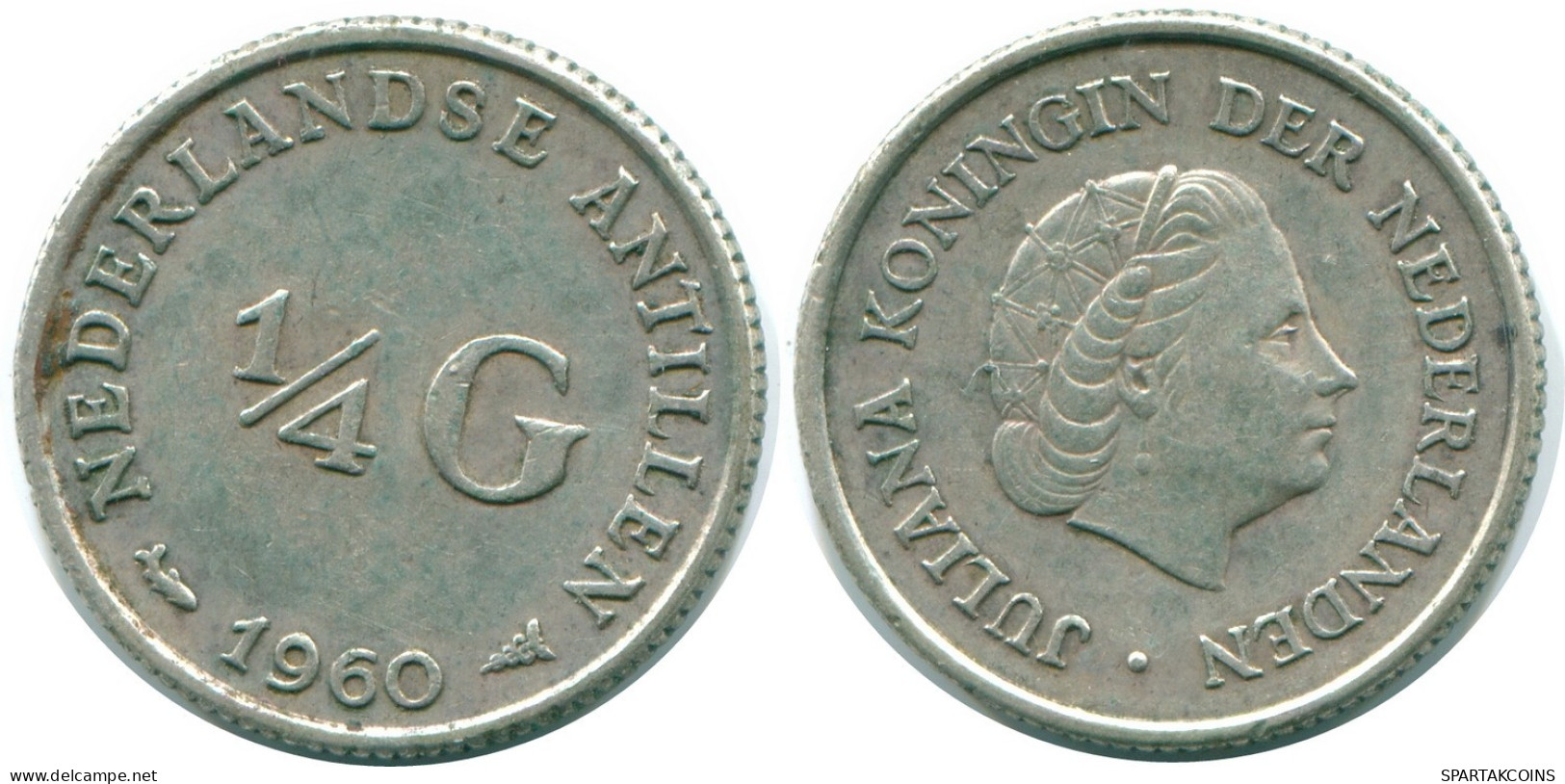 1/4 GULDEN 1960 NETHERLANDS ANTILLES SILVER Colonial Coin #NL11087.4.U.A - Netherlands Antilles