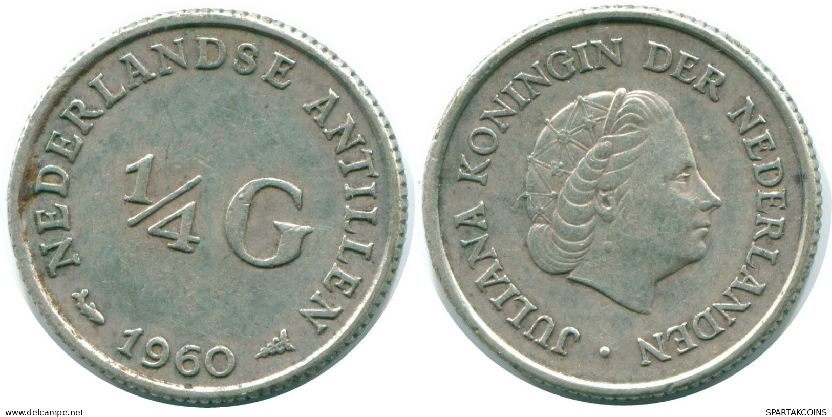 1/4 GULDEN 1960 NETHERLANDS ANTILLES SILVER Colonial Coin #NL11087.4.U.A - Niederländische Antillen