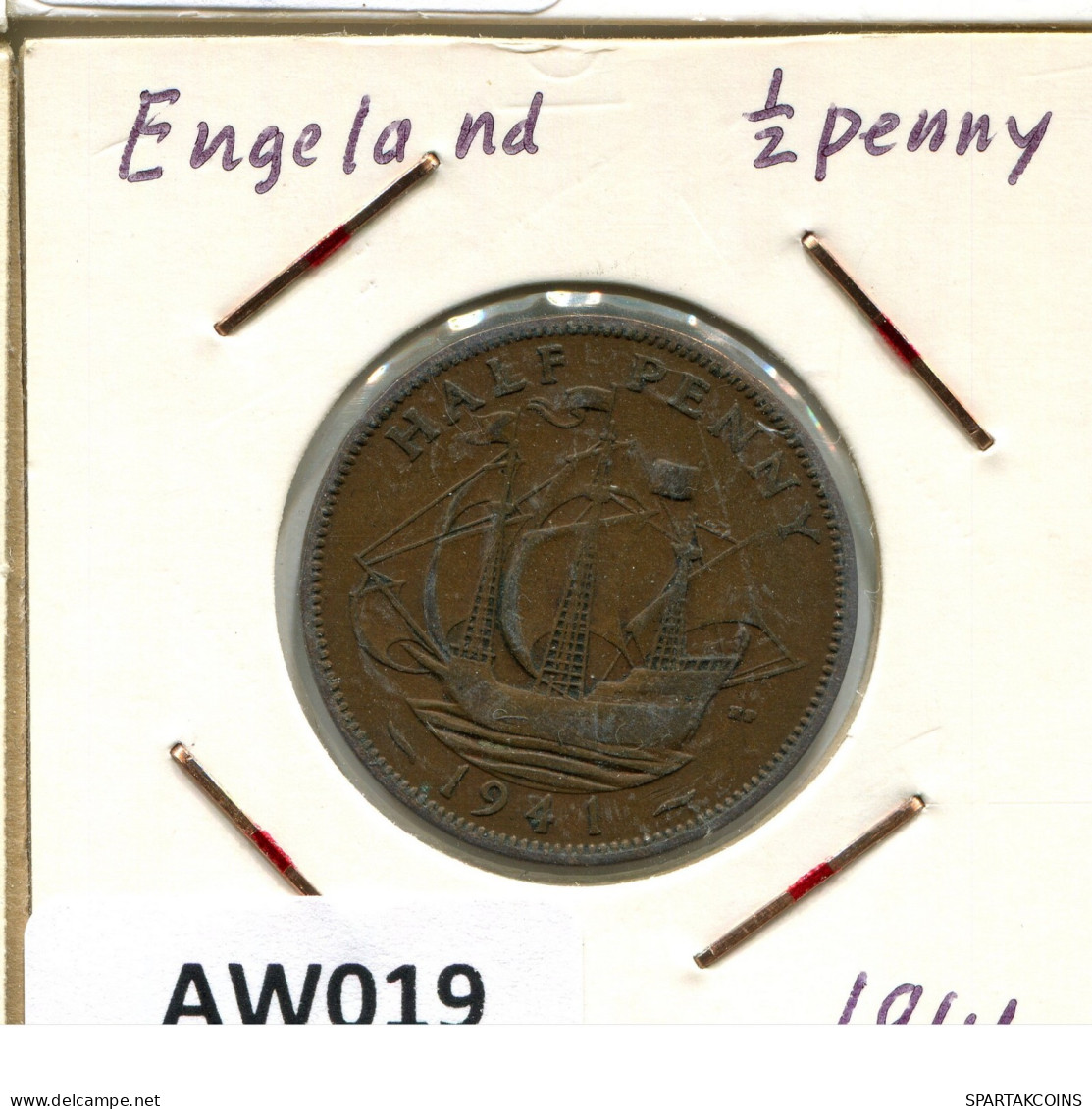 HALF PENNY 1941 UK GREAT BRITAIN Coin #AW019.U.A - C. 1/2 Penny