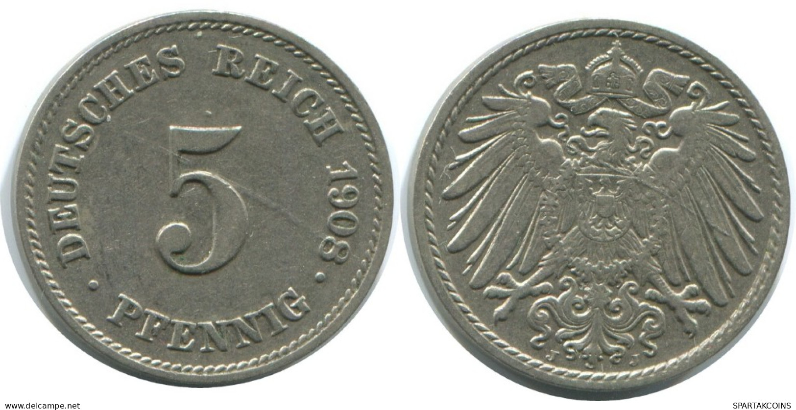 5 PFENNIG 1908 J ALLEMAGNE Pièce GERMANY #AE616.F.A - 5 Pfennig
