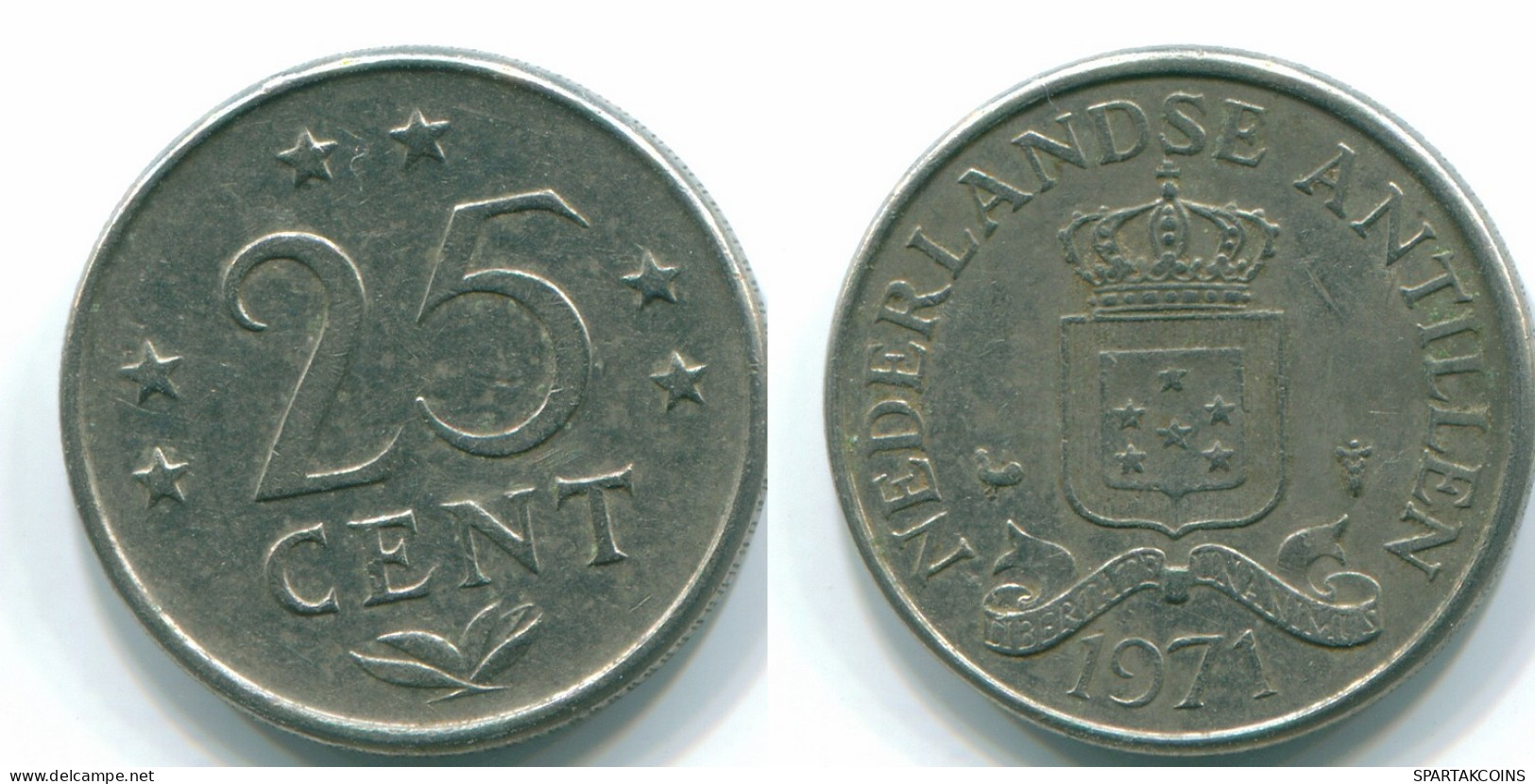 25 CENTS 1971 ANTILLAS NEERLANDESAS Nickel Colonial Moneda #S11594.E.A - Netherlands Antilles