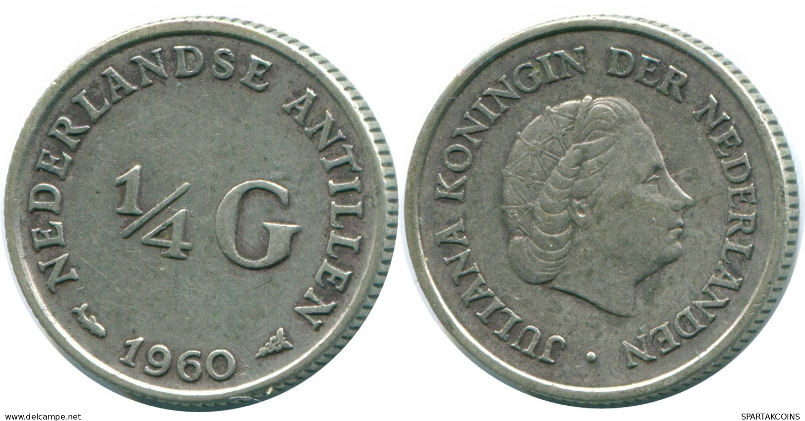 1/4 GULDEN 1960 NETHERLANDS ANTILLES SILVER Colonial Coin #NL11083.4.U.A - Niederländische Antillen