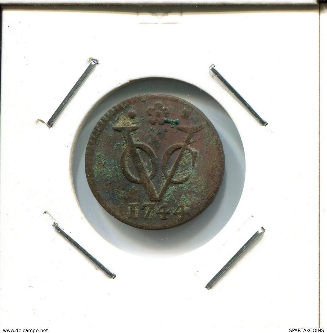 1744 HOLLAND VOC DUIT NIEDERLANDE OSTINDIEN NY COLONIAL PENNY #VOC2476.7.D.A - Indes Néerlandaises