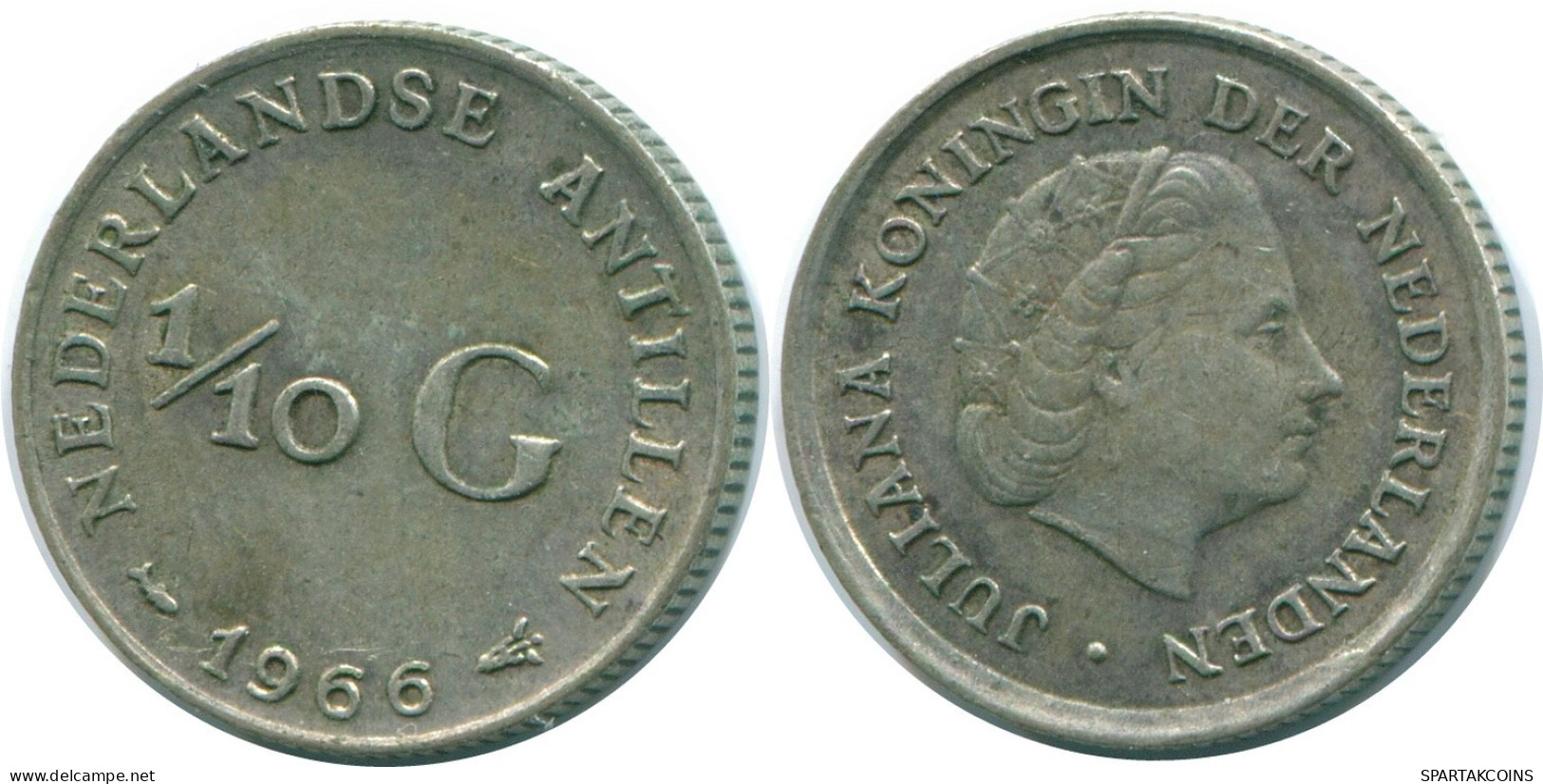 1/10 GULDEN 1966 NETHERLANDS ANTILLES SILVER Colonial Coin #NL12779.3.U.A - Netherlands Antilles