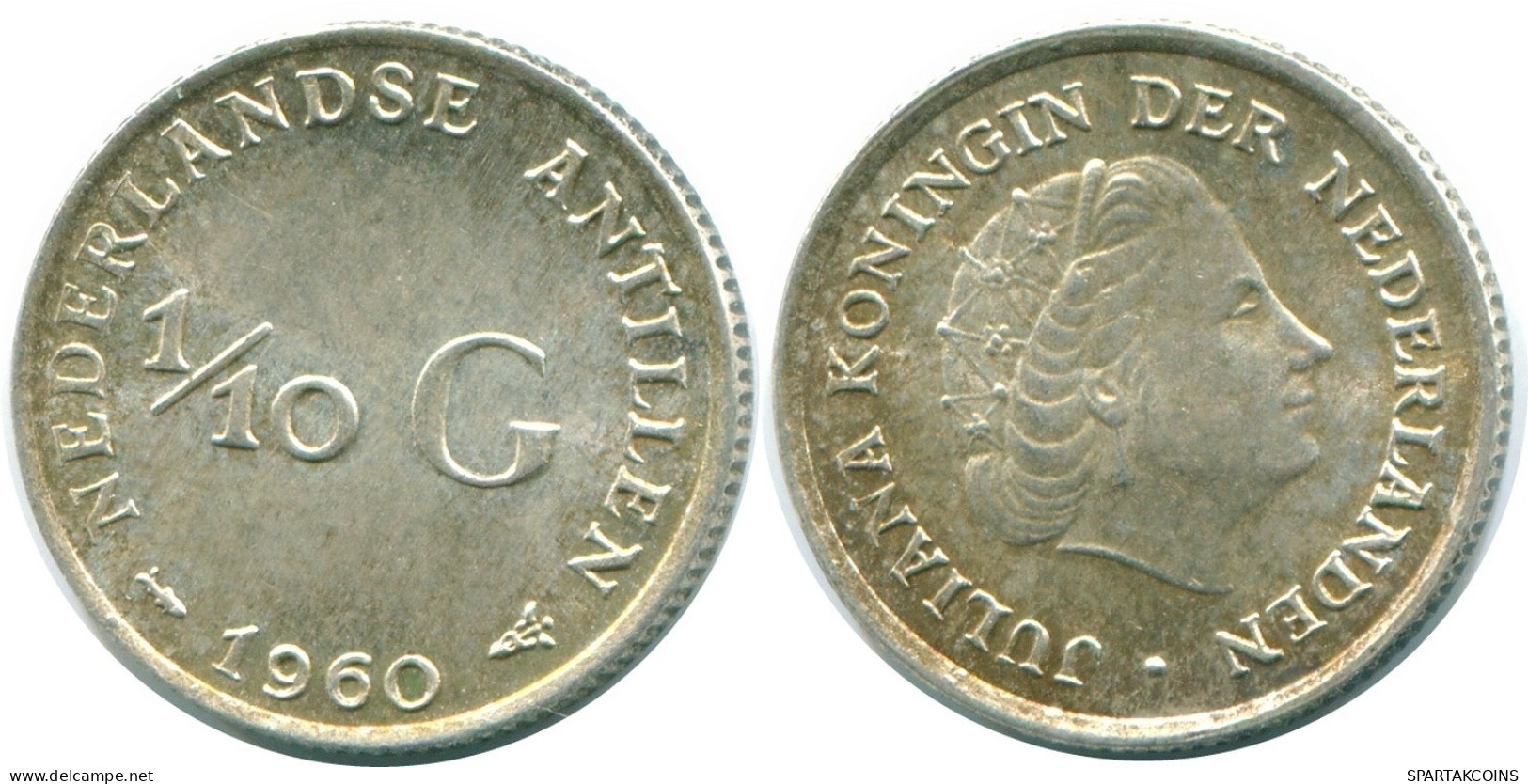 1/10 GULDEN 1960 NIEDERLÄNDISCHE ANTILLEN SILBER Koloniale Münze #NL12268.3.D.A - Antilles Néerlandaises