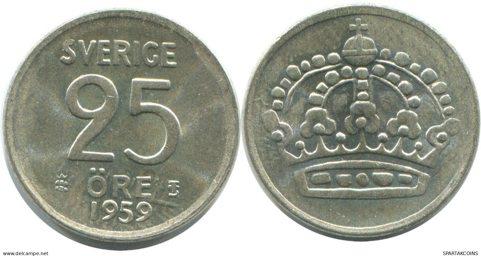 25 ORE 1959 SCHWEDEN SWEDEN SILBER Münze #AC517.2.D.A - Svezia