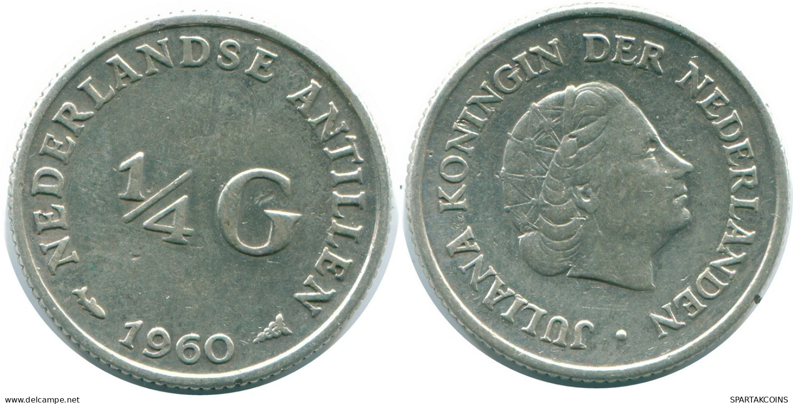 1/4 GULDEN 1960 NIEDERLÄNDISCHE ANTILLEN SILBER Koloniale Münze #NL11046.4.D.A - Antilles Néerlandaises