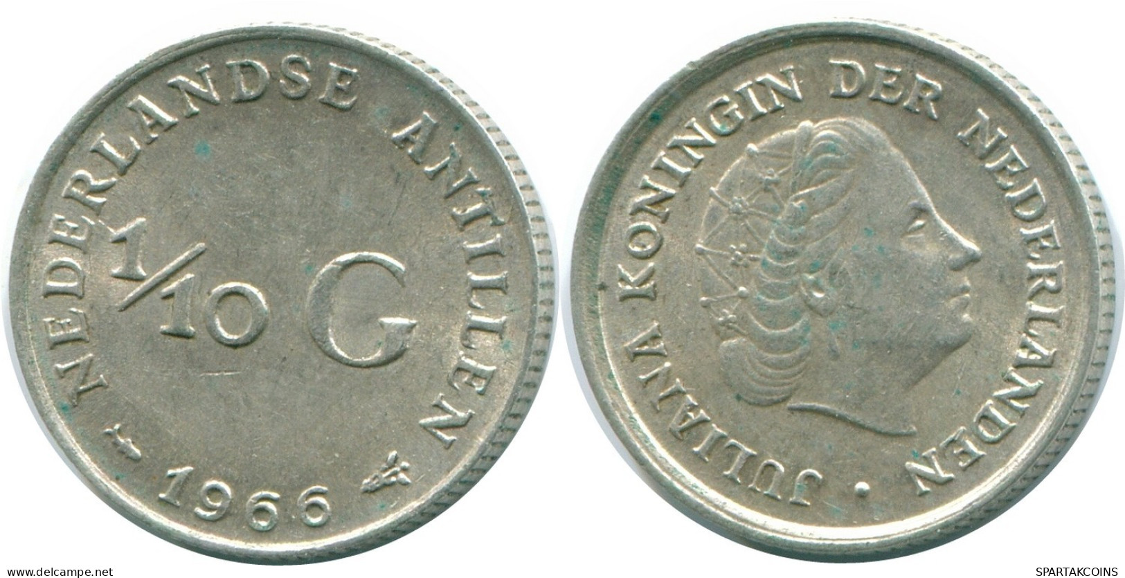 1/10 GULDEN 1966 ANTILLAS NEERLANDESAS PLATA Colonial Moneda #NL12688.3.E.A - Niederländische Antillen