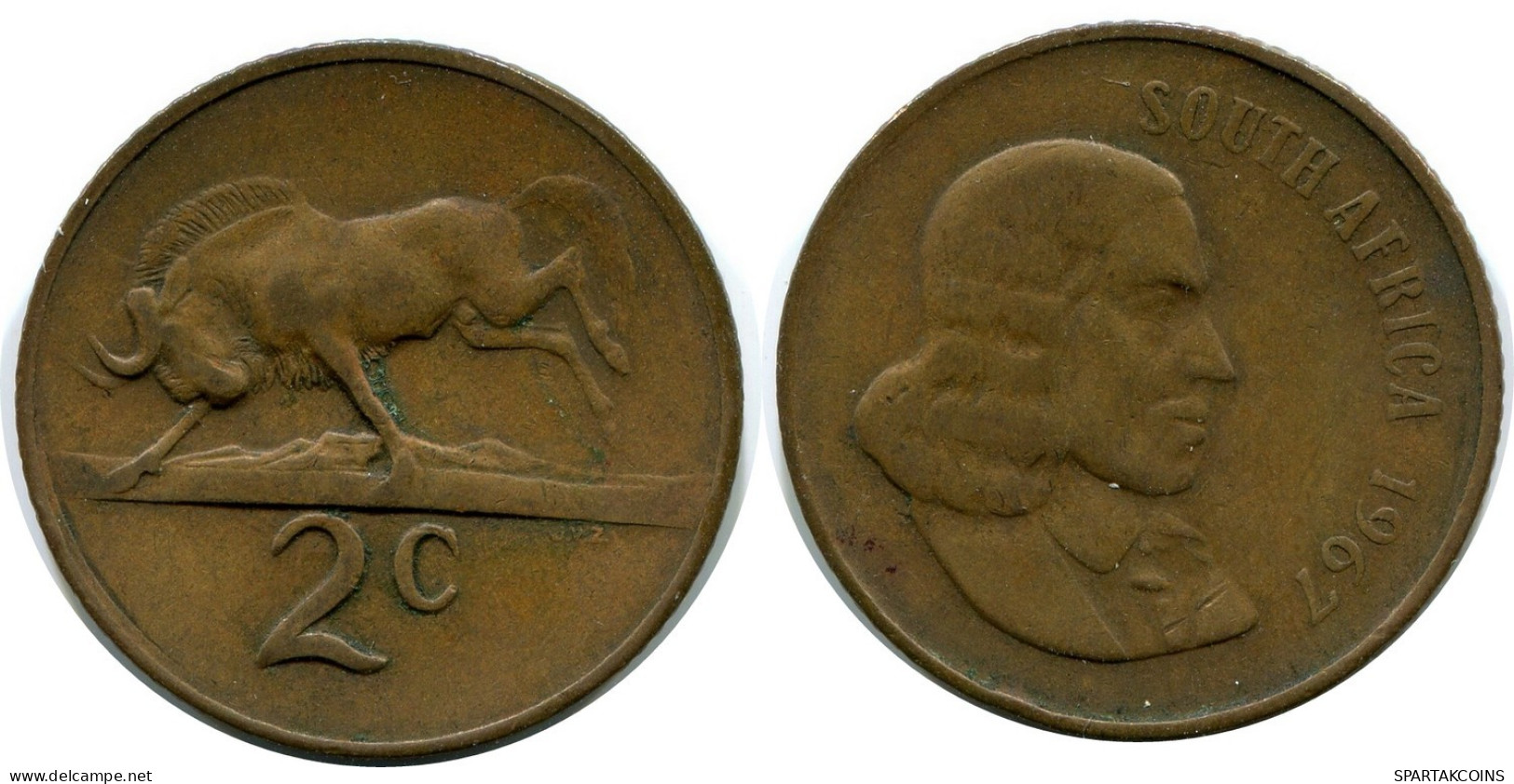 2 CENTS 1967 SOUTH AFRICA Coin #AX166.U.A - Sudáfrica